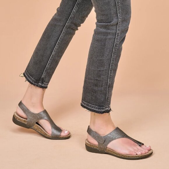 Dansko Reece Sandal Womens 37 Pewter Metallic Leather Cork Slingback